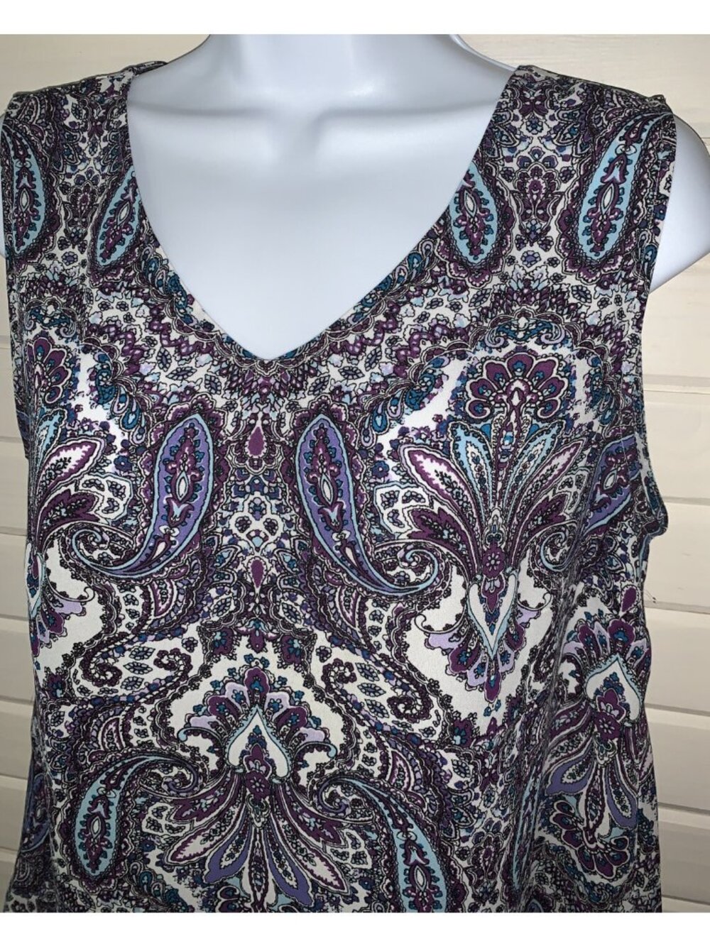 Talbots Sz SMALL Blue Purple Paisley Casual Career Sleeveless Top Blouse EUC
